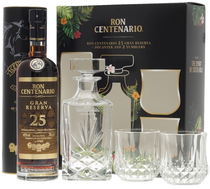 Ron Centenario 25 Solera Gran Reserva Dekanter Set 0,7 Liter 40 % Vol.
