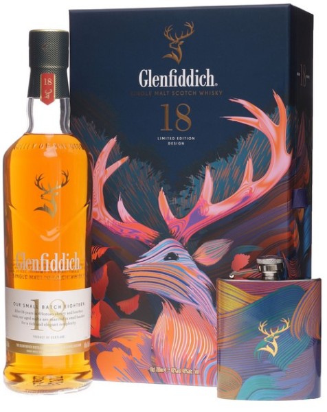 Glenfiddich 18 Jahre Small Batch Reserve Geschenkset mit Flachmann 0,7 Liter 40 % Vol.